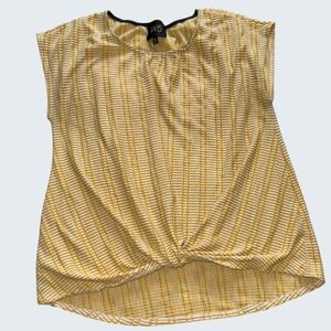 W5 Womens Yellow White Textured Stripe Twist Front Knit Top Sleeveless Medium